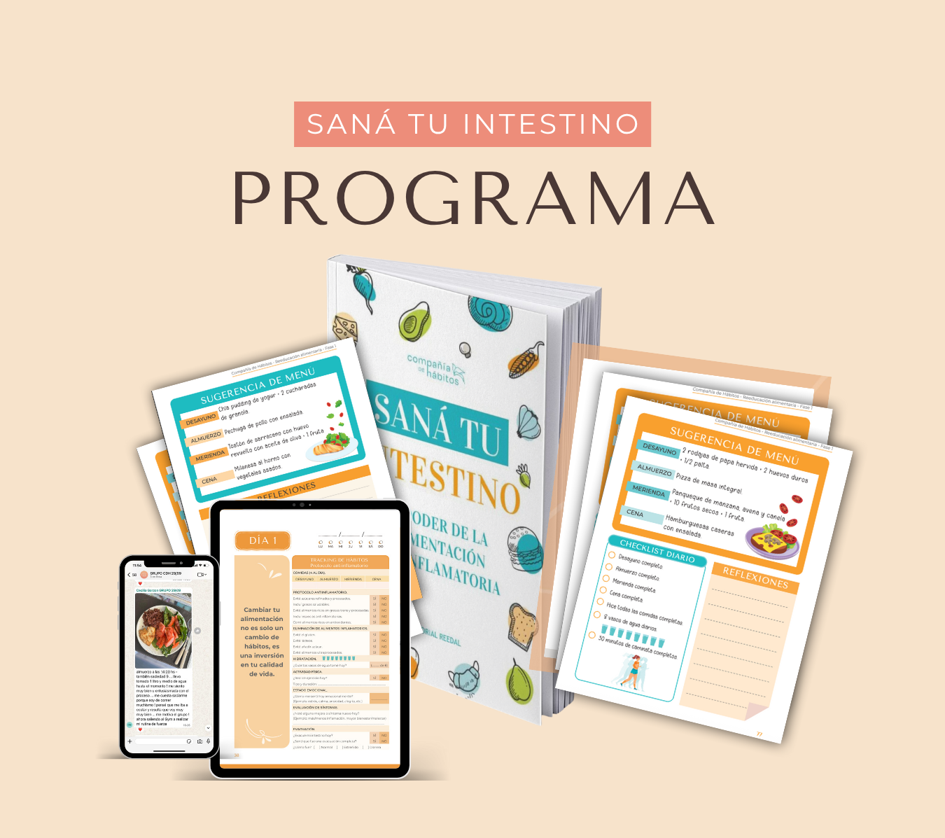 Programa Sana tu intestino Guía práctica + Plan Guiado de 7 días + 2 recetarios digitales de regalo